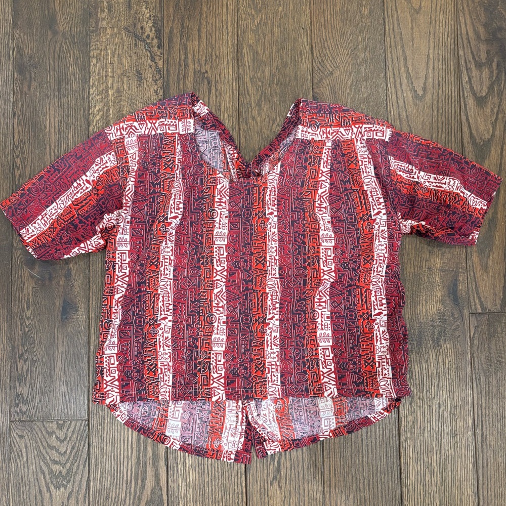 Red and White Patterned Blouse